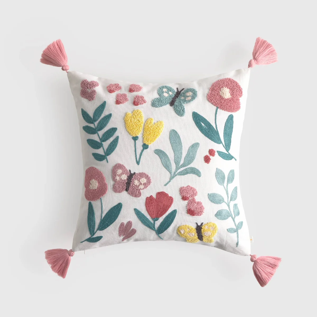 Funda de cojín bordada flores Bloom