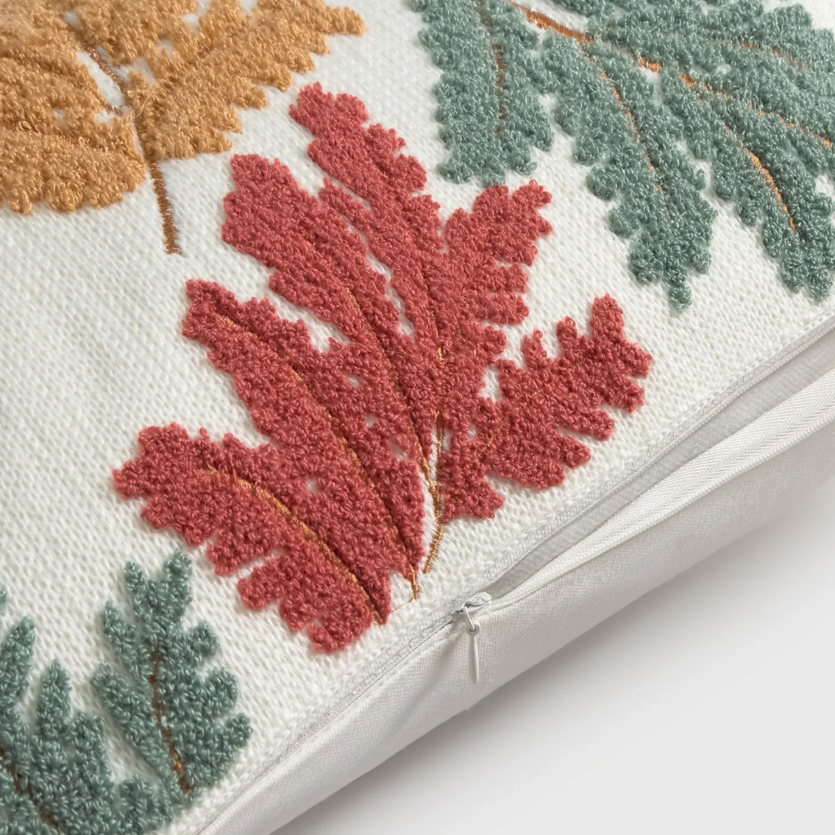Funda de cojín algodón bordado hojas Ertlif - Image 3