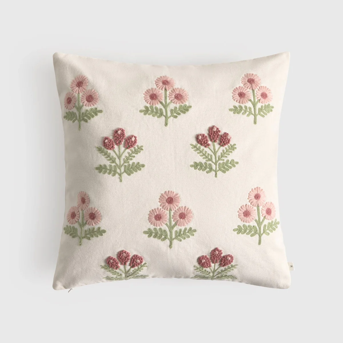 Funda de cojín algodón flores bordadas Grounsax