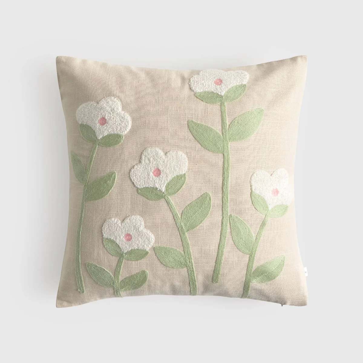 Funda de cojín algodón flores bordadas Lacres