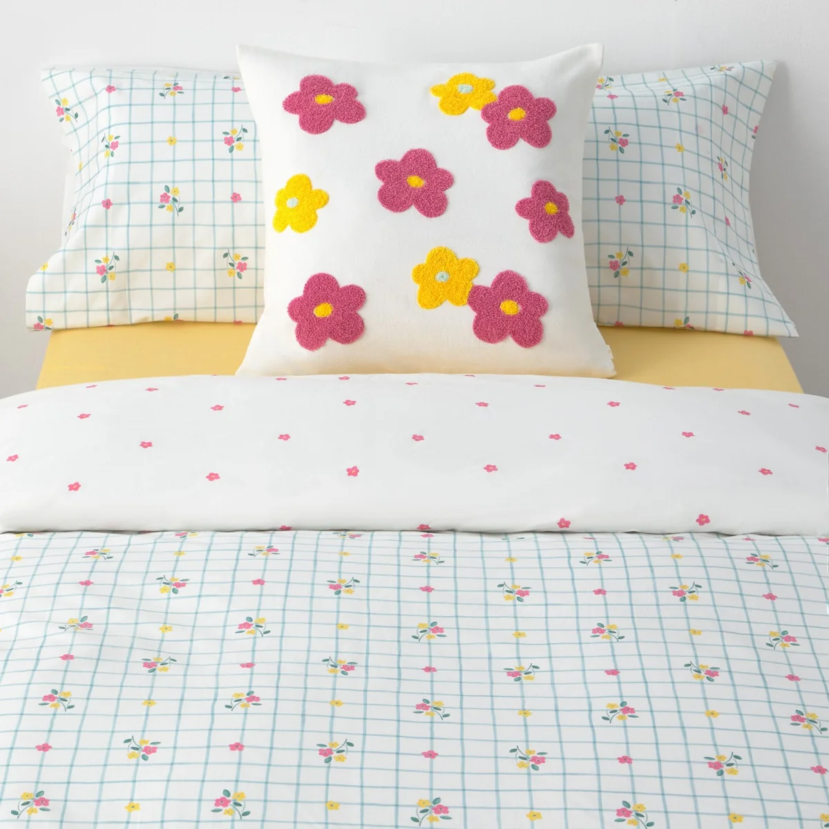 Set funda nórdica algodón percal 180 hilos cuadros flores Florgri - Image 2