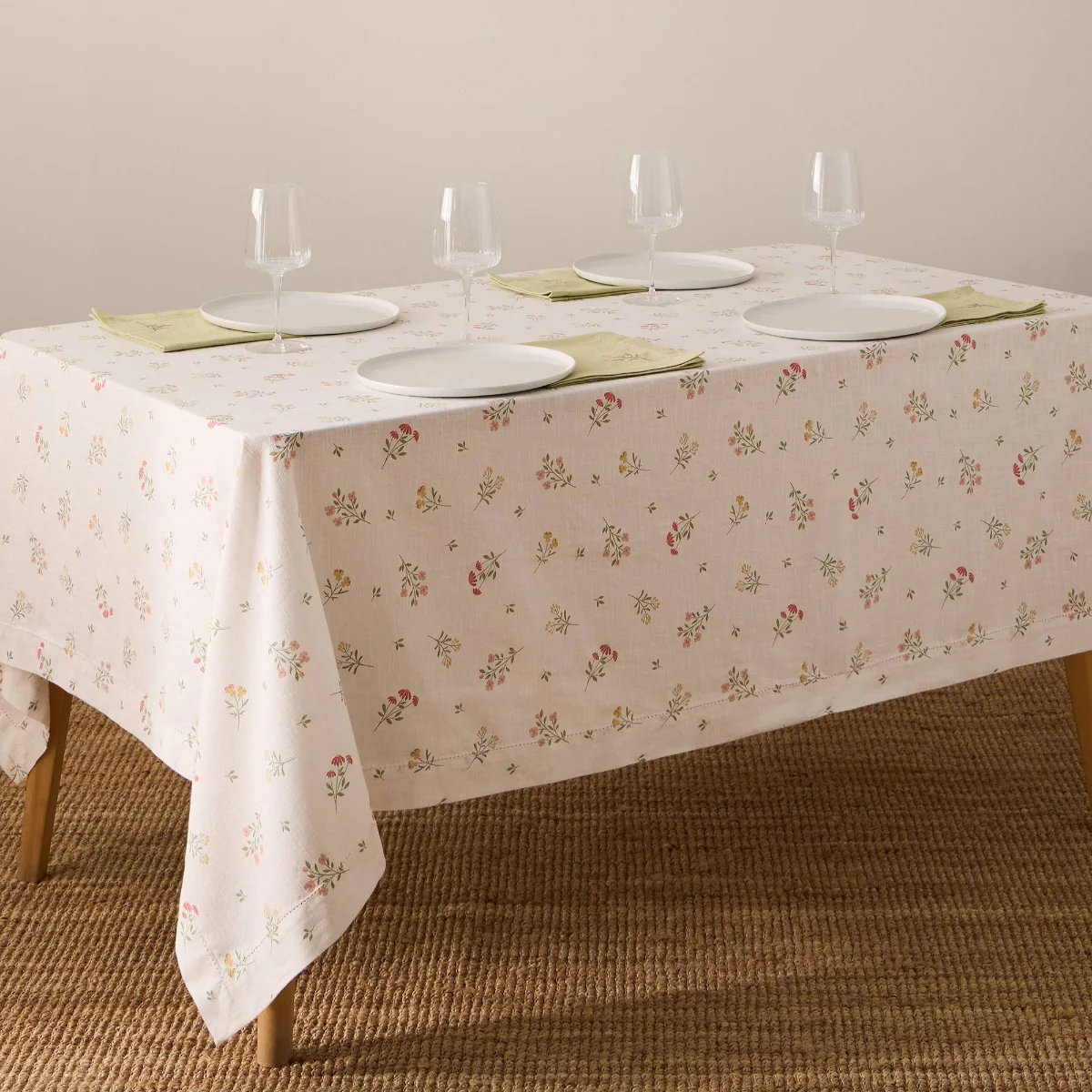 Mantel de algodón efecto lino estampado flores Florgu - Image 2