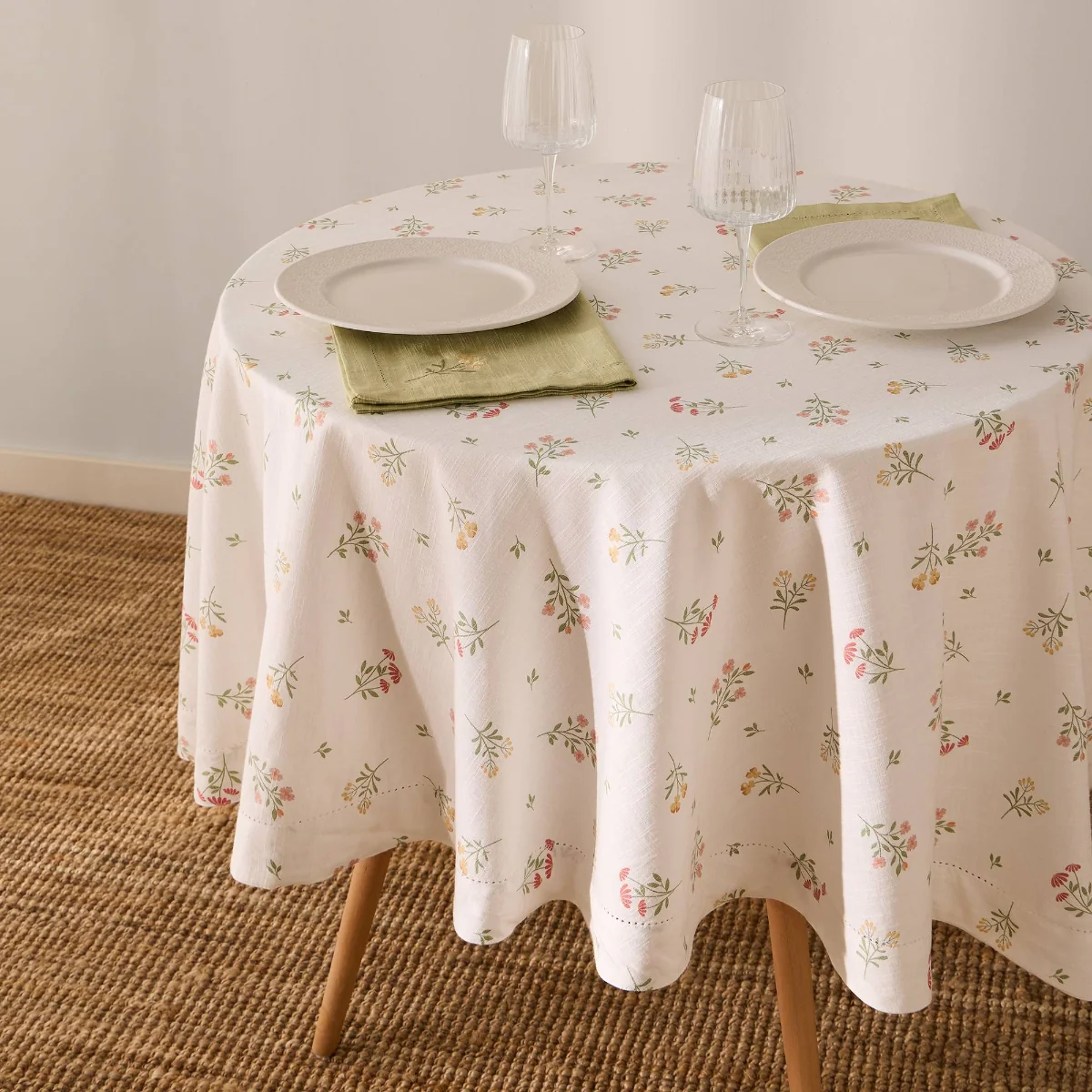 Mantel redondo algodón estampado flores Florgur