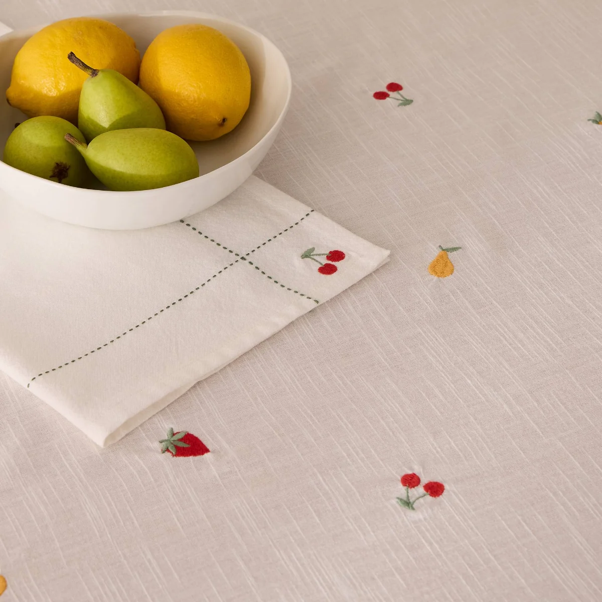 Mantel algodón efecto lino bordado frutas Granfru - Image 3