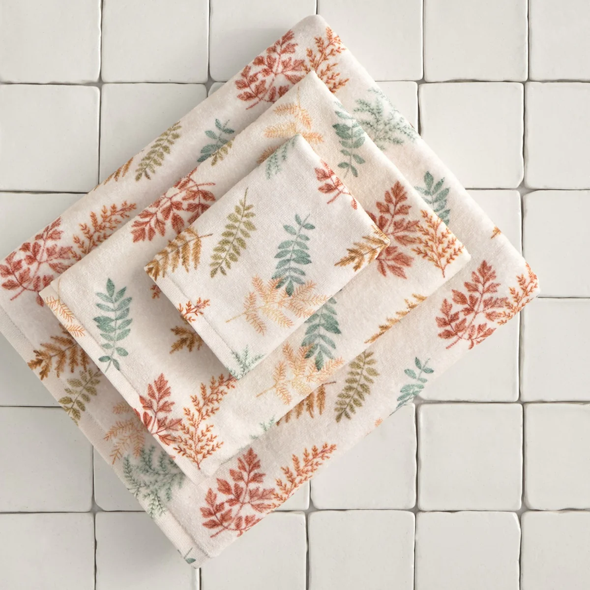 Toalla de baño algodón velour estampado hojas Seafto