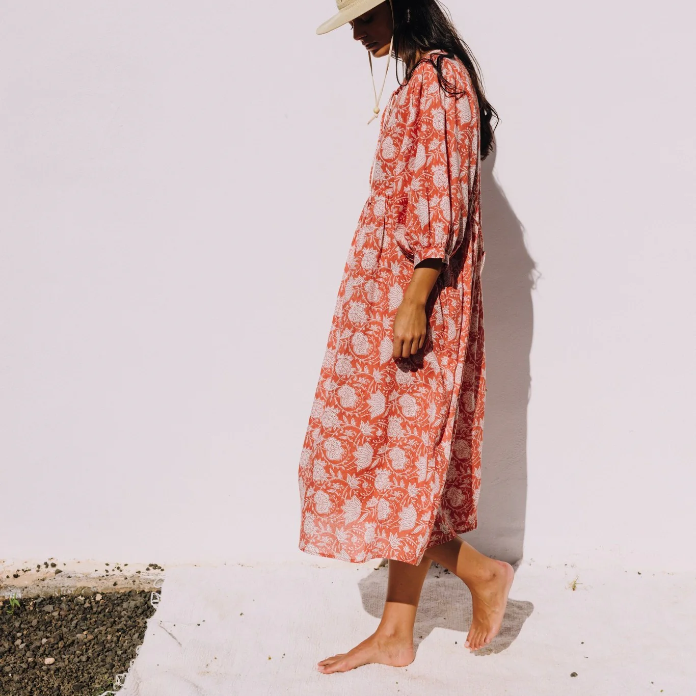 Caftán largo algodón estampado floral Kenla